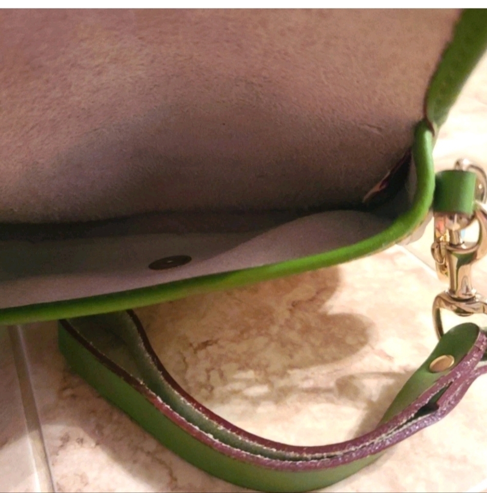 Dooney and Bourke Oncour Elba Flap Wristlet Ecru Pebble Leather with Olive Trim - Picture 7 of 10